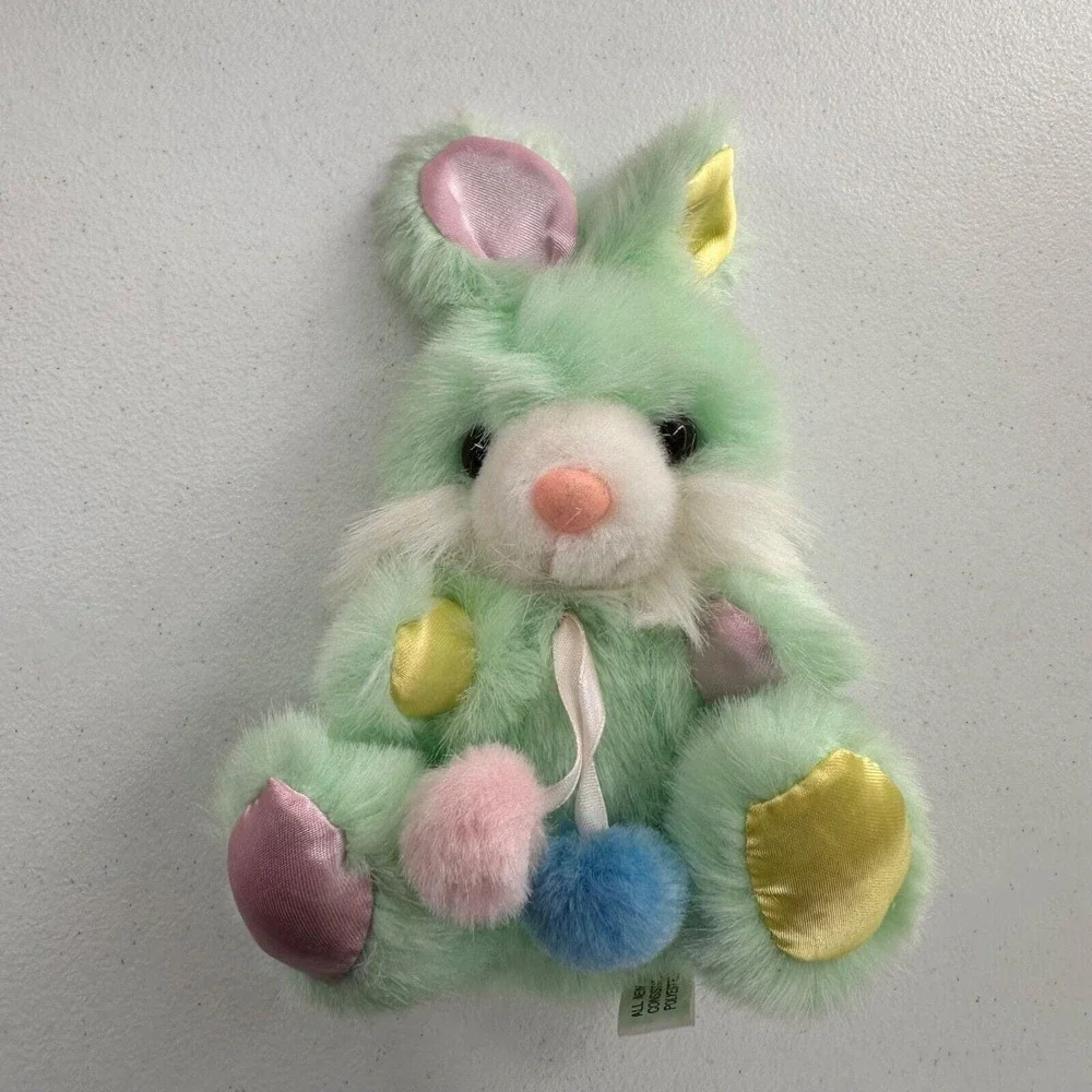 Vintage‎ Peachtree Playthings Green Pastel Plush Bunny Rabbit Easter Basket 8